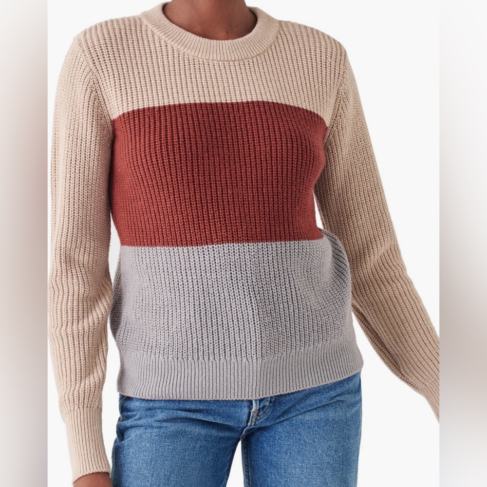 Faherty Cozy Cotton Crew - Colorblock Pullover Sweater - Women’s Size S - New